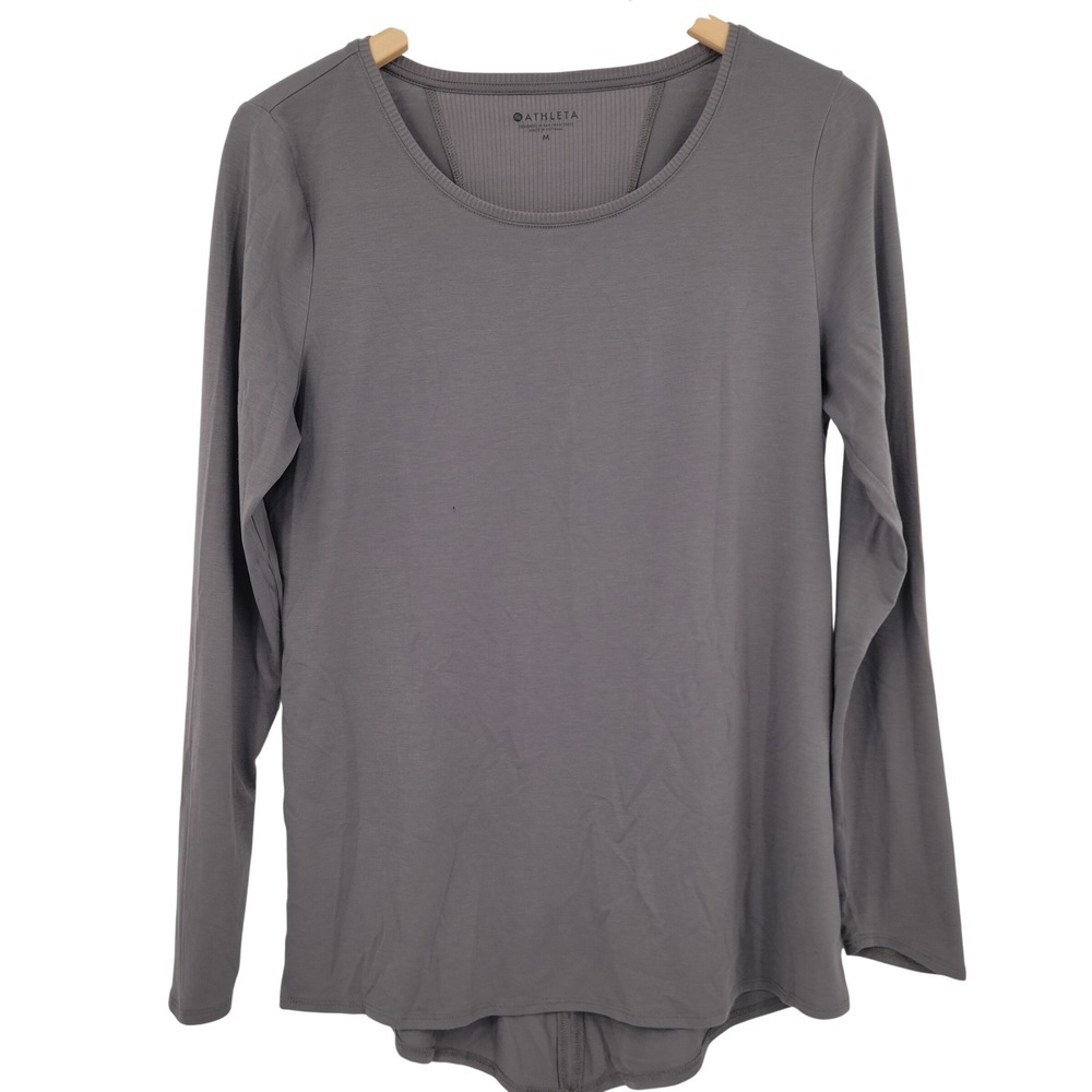 Athleta Long Sleeve Top Women M Gray Activewear Yoga Athleisure Stretch Neutral